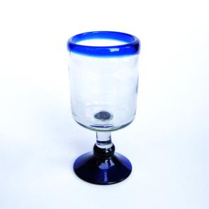  / copas cuadradas para vino pequeas con borde azul cobalto, 8 oz, Vidrio Reciclado, Libre de Plomo y Toxinas